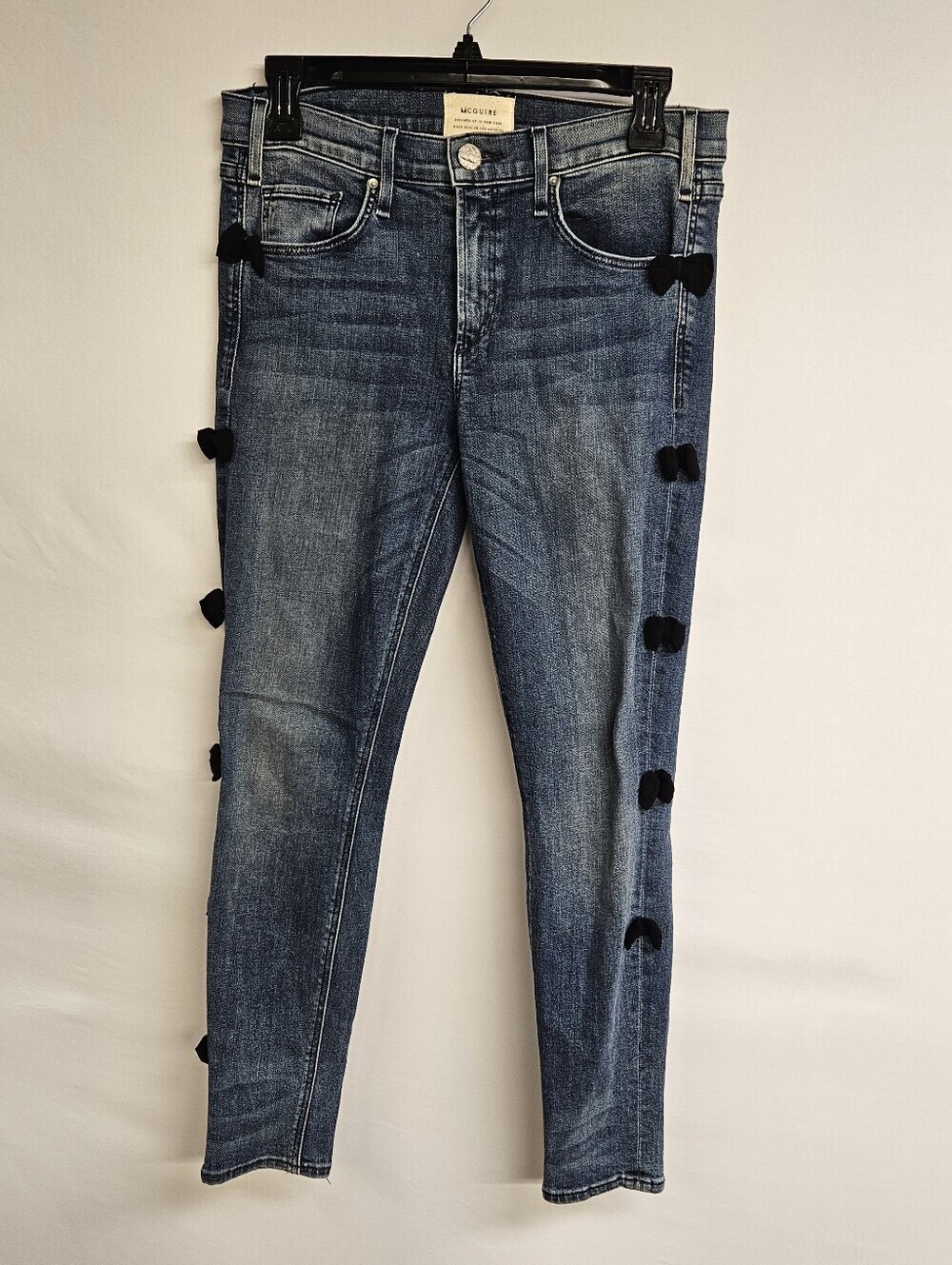 Mcguire Anthropologie Womens 28 Petite Newton Skinny Jeans Black Bow Accent